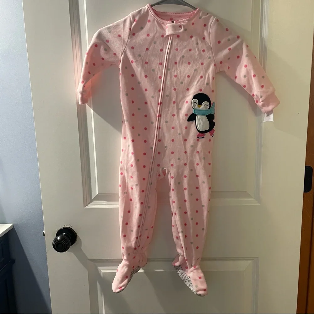 Carter's Pink Polka Dot Footed Pajamas with Penguin